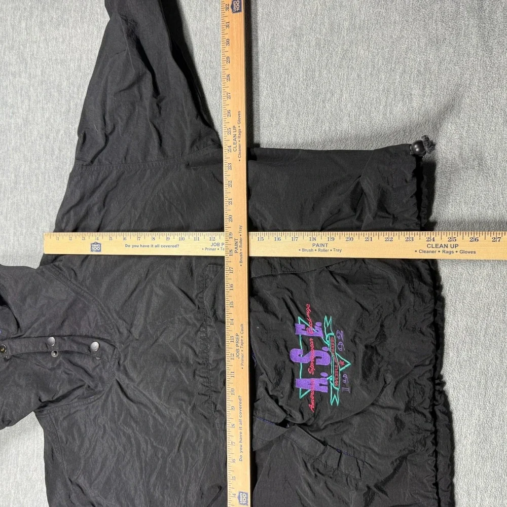 A.S.E. Anorak Men XL Black Purple Vintage 1992 Worldwide Graphic Hooded Windbrea